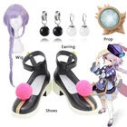 Обувь Genshin Impact Qiqi для косплея, ботинки, аксессуары для костюма, головной убор, серьги, реквизит для Хэллоуина, рождественской вечеринки