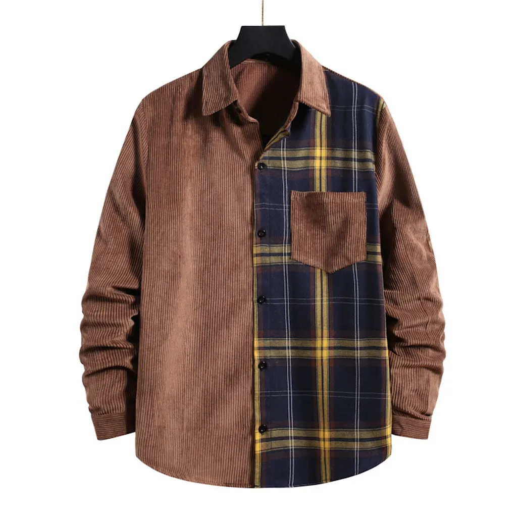 

14 Colors Jacket Fashion Autumn Winter Corduroy Shirt Button Top Long Sleeve Patchwork Coat