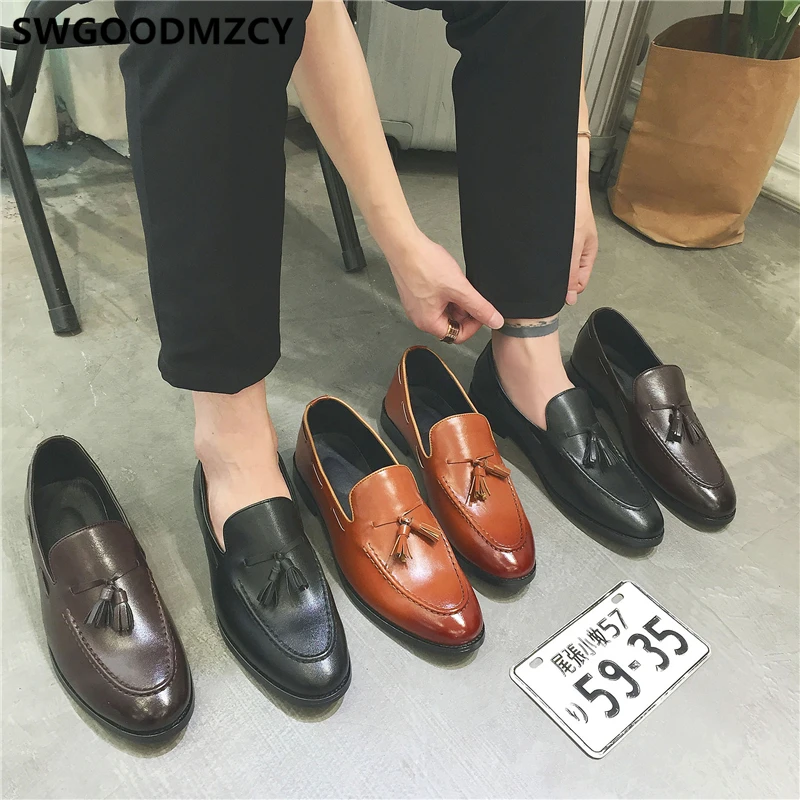 Лоферы мужские Кожаные классические туфли с бахромой Костюмные Парикмахерская