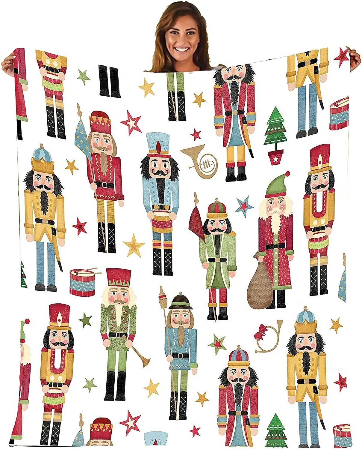 

Blanket Nutcracker Christmas Tree Star Fleece Blanket Foldrable Throw Blanket Washable Couch Sofa Fuzzy Blanket