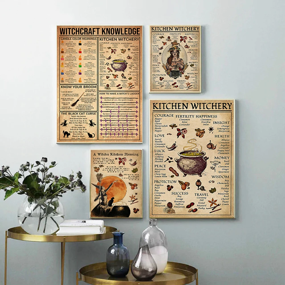 

Kitchen Witchery Funny Posters and Prints Decoration Canvas Wall Pictures Vegan Knowledge Wall Art Painting Gifts Home Decor