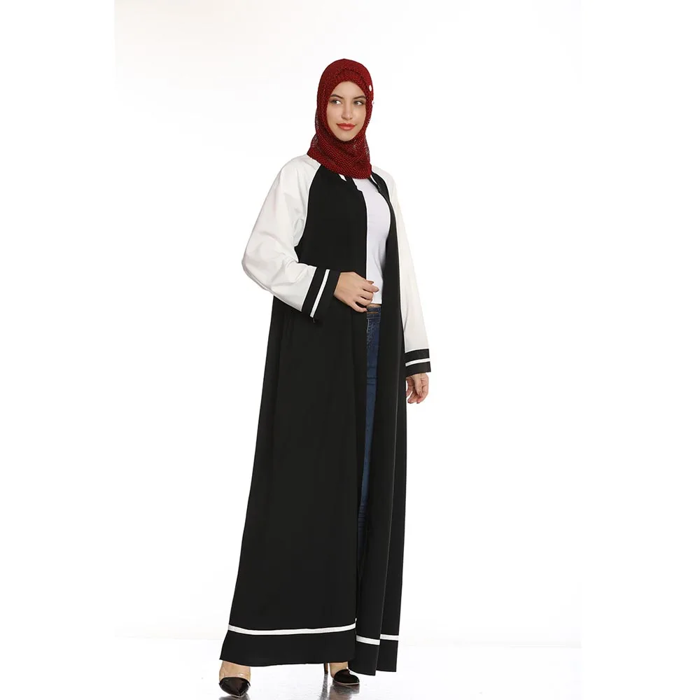 Женское мусульманское кимоно с открытой абайей, кафтан, арабское макси платье, Средний Восток, Дубай, джилбаб, лоскутное платье с тобом, полн...
