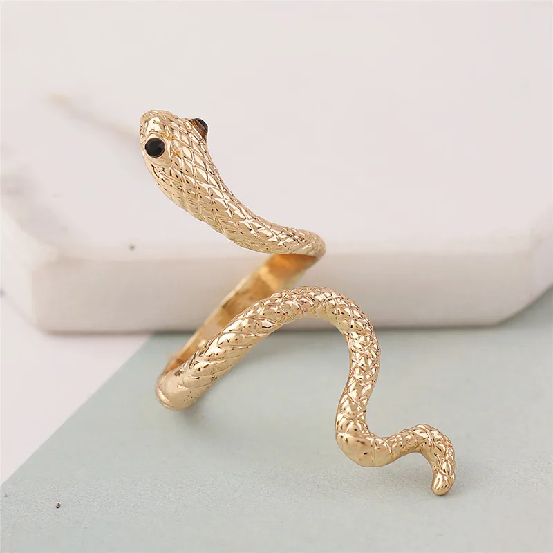 Gold Color 1 ШТ. Панк Готический Золотой Цвет Длинное Кольцо Для Женщин Мужчин Рок Симпатичные Серебряный Цвет Змеи Животных Открыть Палец Кольцо Ювелирные Изделия Партии R141 - Цвет основного камня: Gold Color