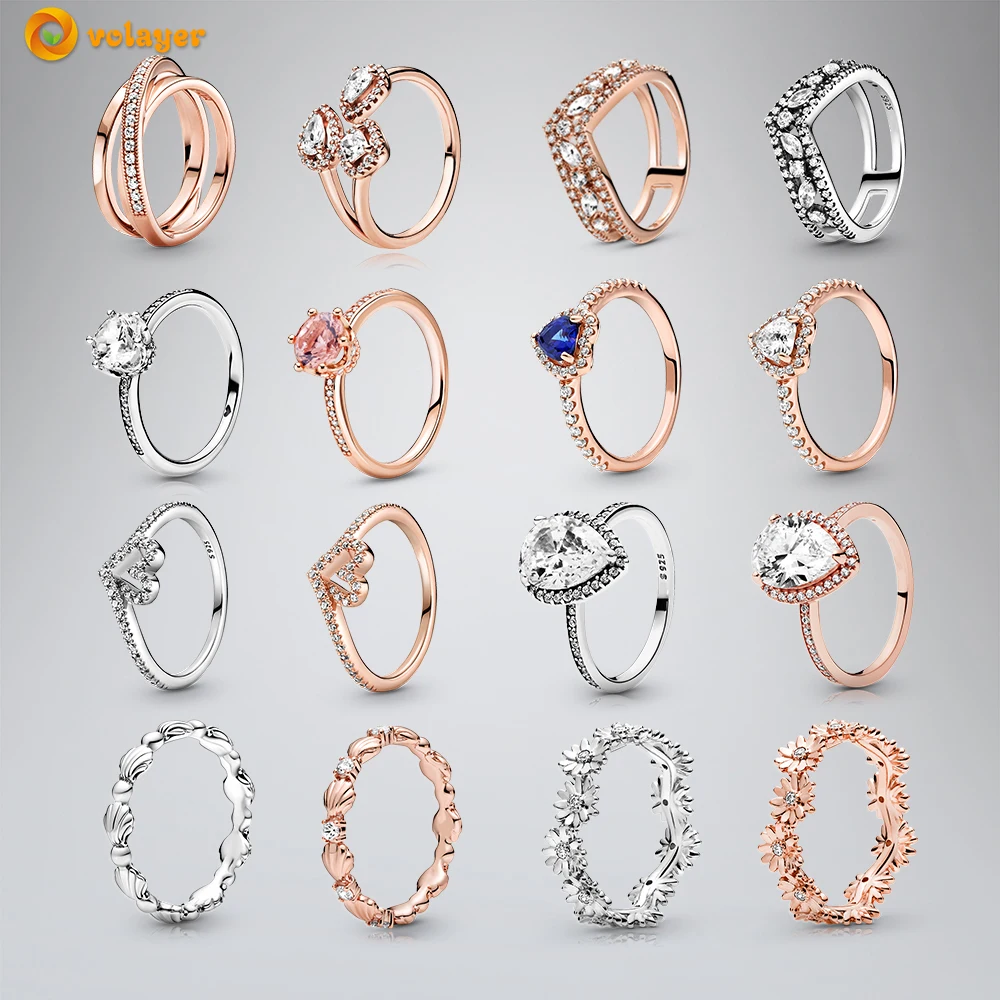 Сверкающие кольца Volayer из серебра 925 пробы оригинальные женские с ореолом в форме