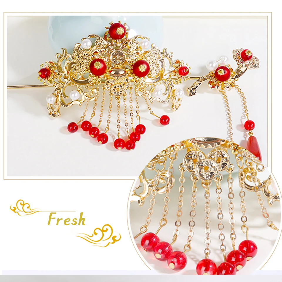 

New Antique Styling Retro Chinese Bride Hairpin Han Headdress Wedding kimono Hanfu Hair Accessories Set