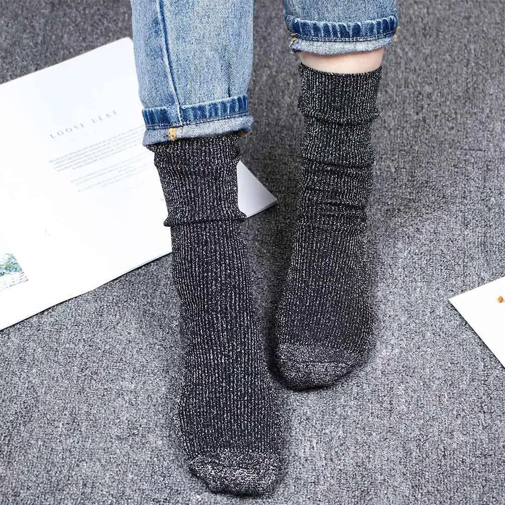 Новинка весенне осенние женские блестящие носки серебристые шелковые яркие