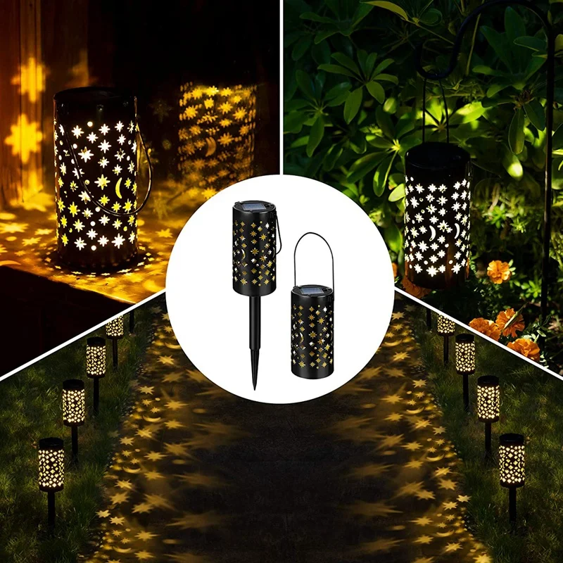 

6 Pcs Solar Pathway Landscape Lights,Hanging Star Moon Solar Path Lights Outdoor for Garden,Patio,Yard Decorative