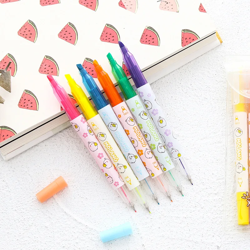 6 шт. мультфильм моланг маркер ручка набор двойная сторона Цвет пятно