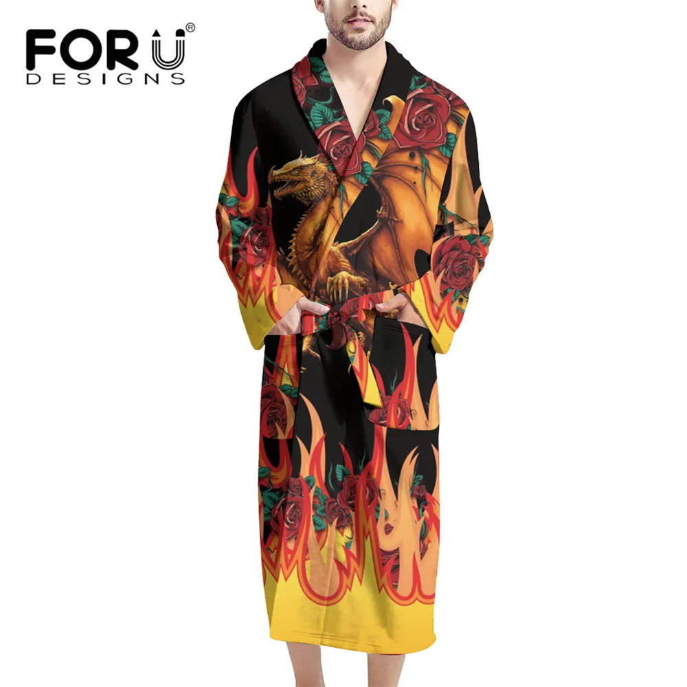 

FORUDESIGNS/роскошный мужской халат из флиса с воротником-шалью и розой, купальный халат для спа-салонов, удобный теплый халат полной длины