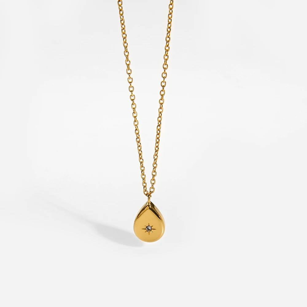 

2023 New Trend Plated Stainless Steel Waterdrop Elegant Choker Jewelry For Women Girls Zircon Star Pendant Necklace