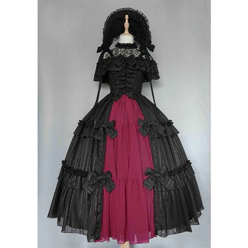 Lolita Dress Gothic Palace Retro Lace Bowknot High Waist Ruffle Dress Short Sleeve Kawaii Classic Lolita Hoodies Cosplay Costume