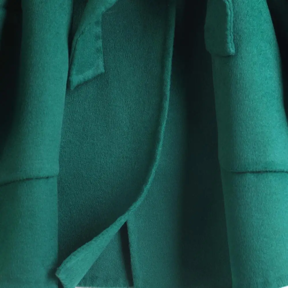 

2020 Autumn And Winter New Hand-sewn Double-sided Wool Solid Color Suit Collar Loose Mid-length Lace-up Suit Jacket Women B153