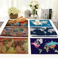 1pcs world map printed kitchen placemat dining table mat tea coaster cotton linen pad bowl cup mats 4232cm home decor map0002