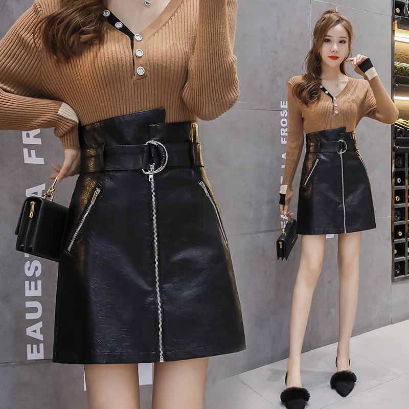 REALEFT Осенняя зимняя уличная мини юбки с высокой талией на молнии покрытие из