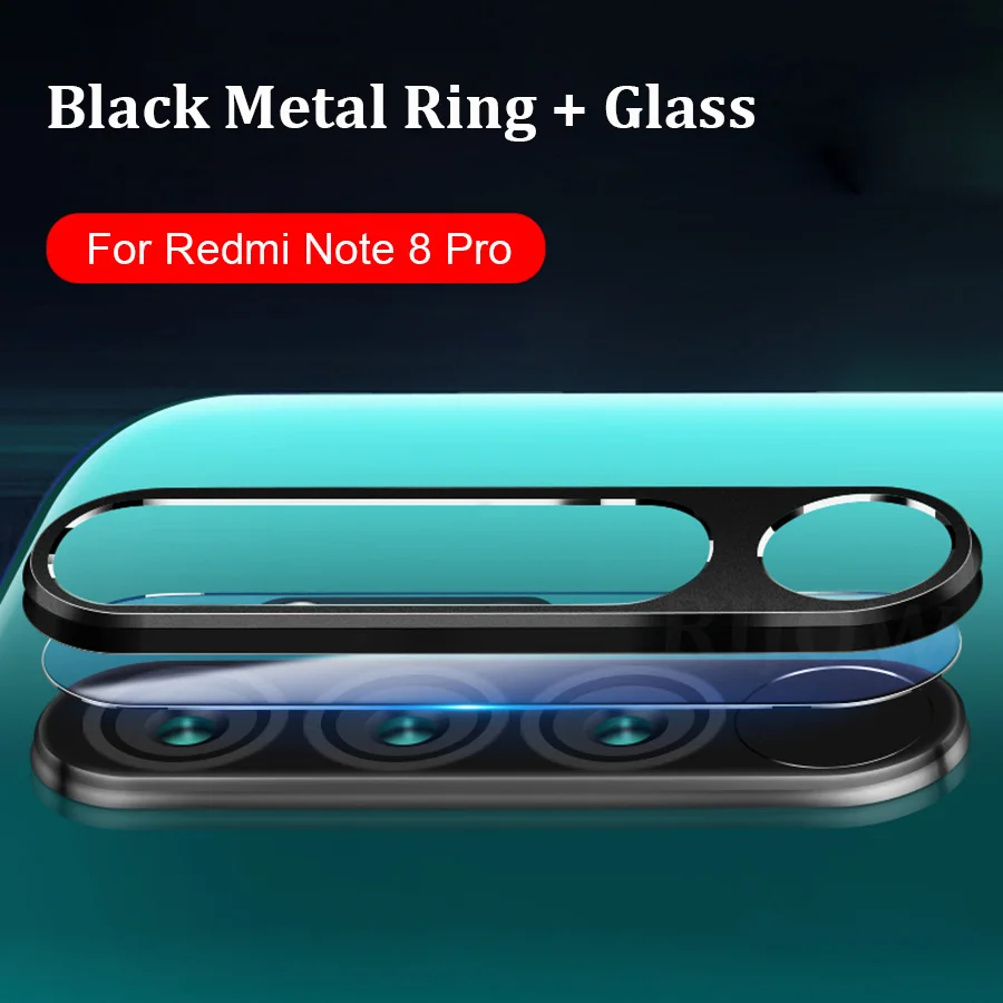 Redmi Note 8 закаленное стекло для Xiaomi Redmi Note 7 Pro металлический объектив камеры защитное кольцо защита экрана Global Note7 Pro - Цвет: black ring and glass