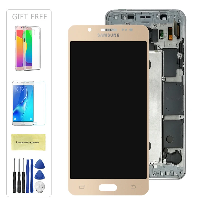 Gold With Frame TFT J510 дисплей для samsung Galaxy j5 J510 J500 F FN G Y M H DS кодирующий преобразователь сенсорного экрана в сборе рамка кнопка Home - Цвет: Gold With Frame