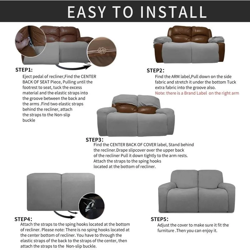 

6pcs/set Recliner Chair Cover 2 Seater Recliner Sofa Slipcover Spandex Armchair Cover Elastic All-inclusive Couch Protector