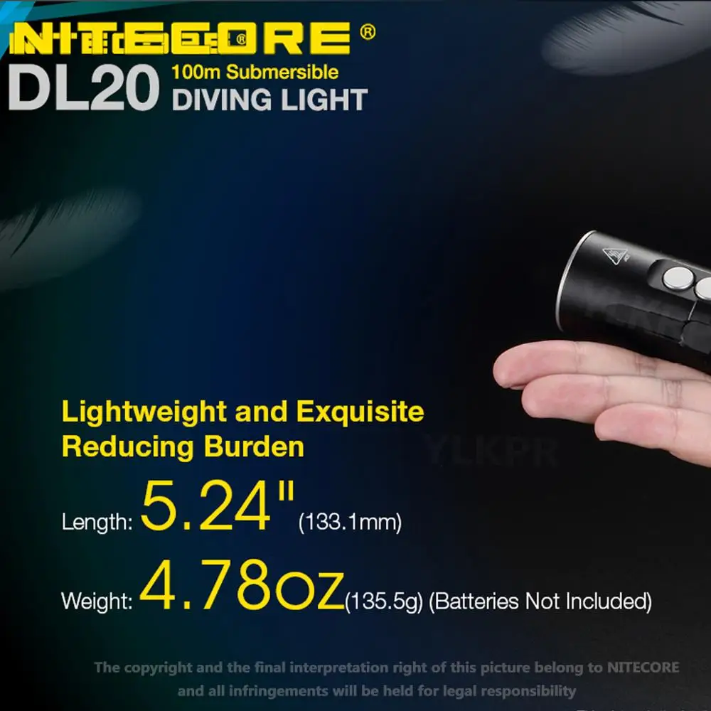Подводный фонарик для дайвинга NITECORE DL20 1000 люмен 100 метров с использованием CREE XP-L HI