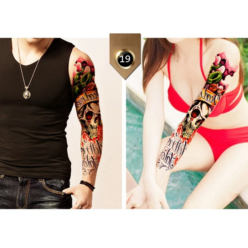 

4Pcs/Lot Waterproof Temporary Tattoos Fish Skull Color Full Arm Mechanical Pattern Tattoos Applique Arm Full Arm Tattoos Sticker