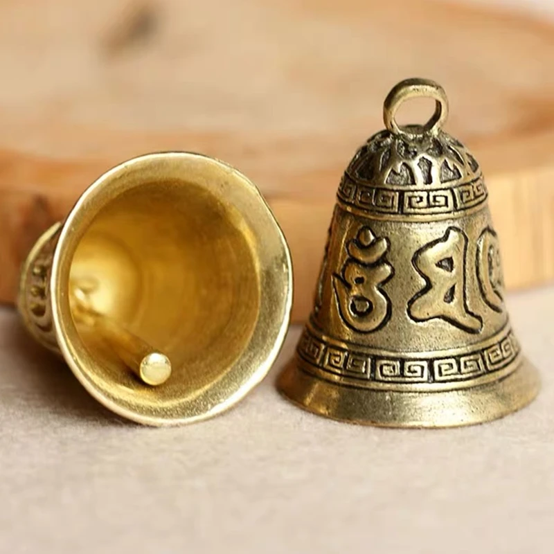 

100% Brass Handicraft die-casting Retro Scripture Bell Car Button Wind Bell Tibetan Bronze Bell Creative Gift Decoration Pendant