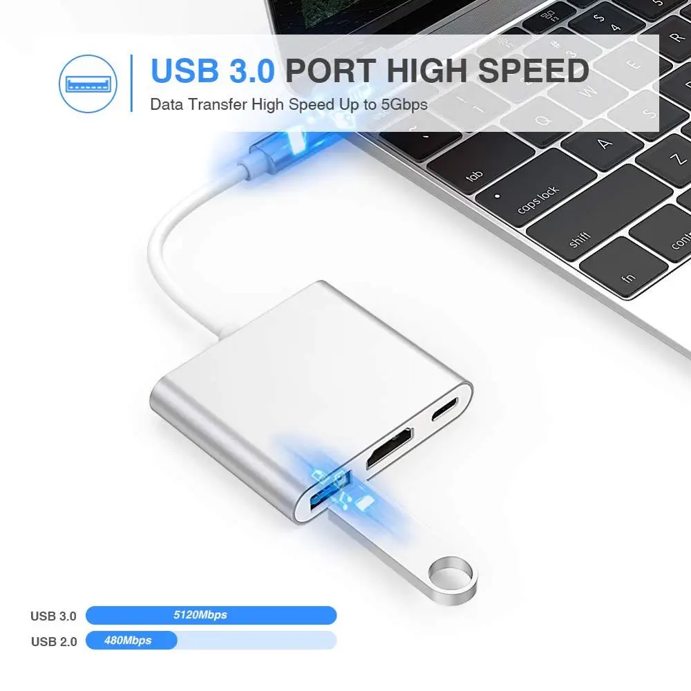 Многопортовый конвертер LYBALL Type C HDMI с портом USB 3 0 и для зарядки MacBook/Chromebook