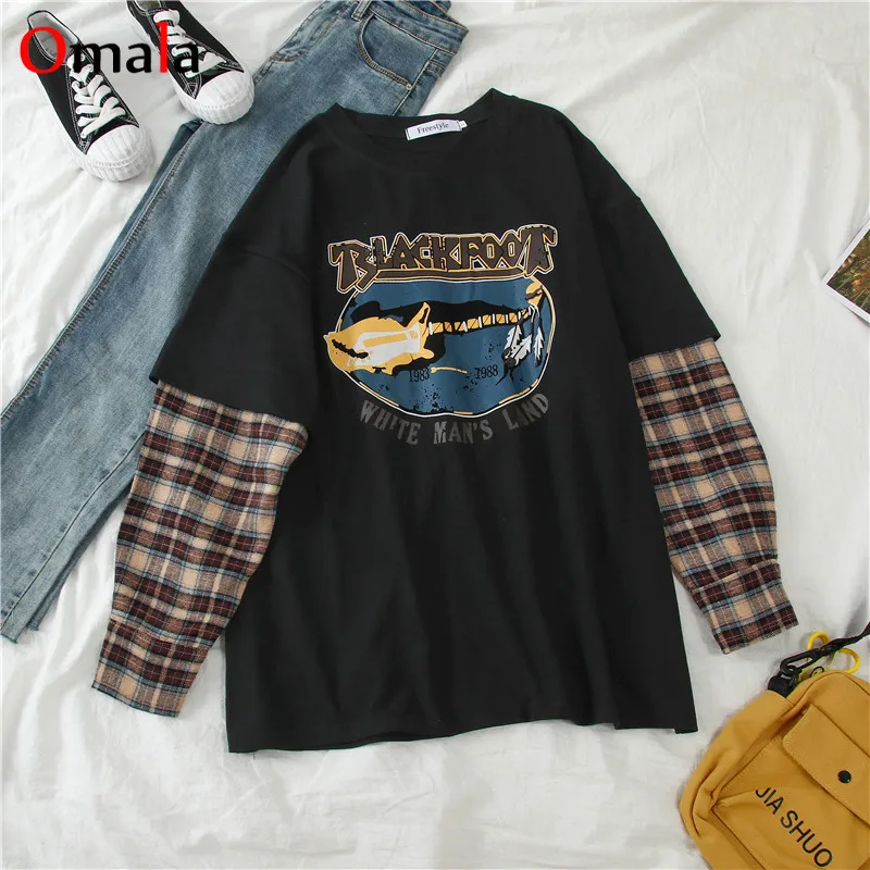 Весенние большие футболки с графическим принтом Женская Футболка harajuku длинным