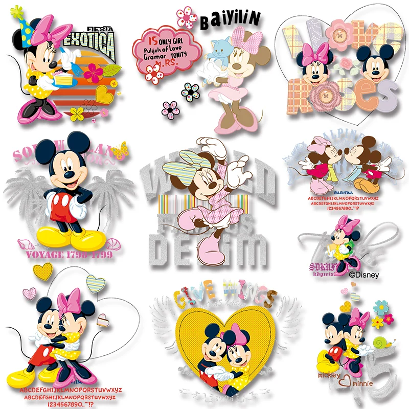 

Disney Mickey Minnie Cartoon patterns Iron-on Transfers Patches for Kids Clothing Jacket Applique on Clothes