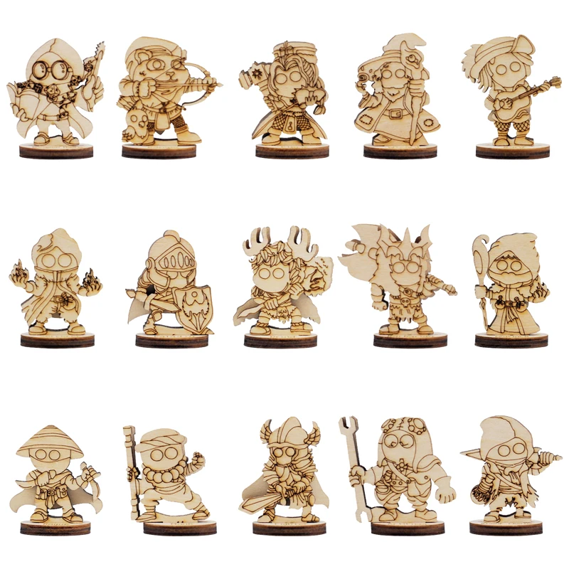 Фэнтезийные миниатюры DND, 14 классов милых персонажей, набор деревянных лазерных фигурок 2,5D, масштаб 28 мм от AliExpress WW