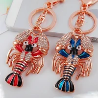 blue lobster metals keychain trinket lnlaid crystal car key cartoon ring jewelry creative women bag gift home decoration pendant