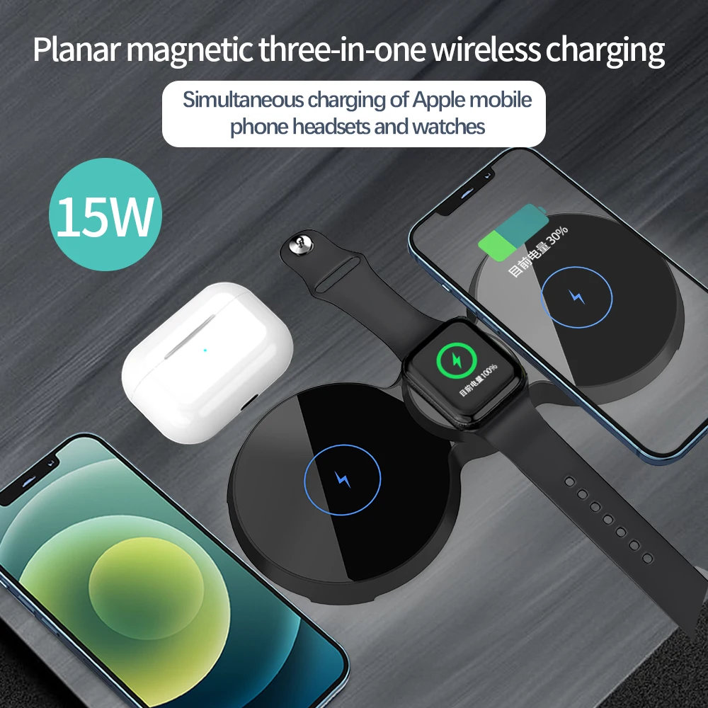 

3 in 1 Wireless Chargers Magnetic Carregador Sem Fio for Apple Watch Iphone Chargeur Induction 15W Fast Charging