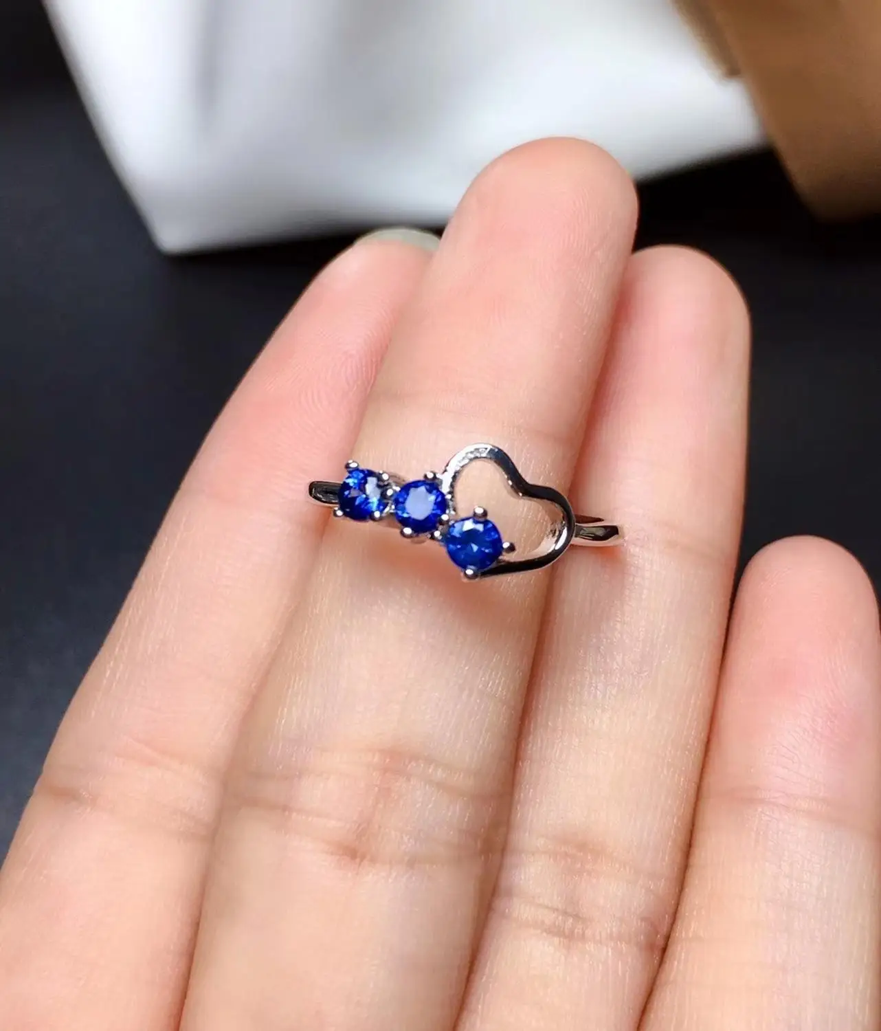 Женское кольцо с сапфиром S925 модное романтическое натуральным голубым сердцем