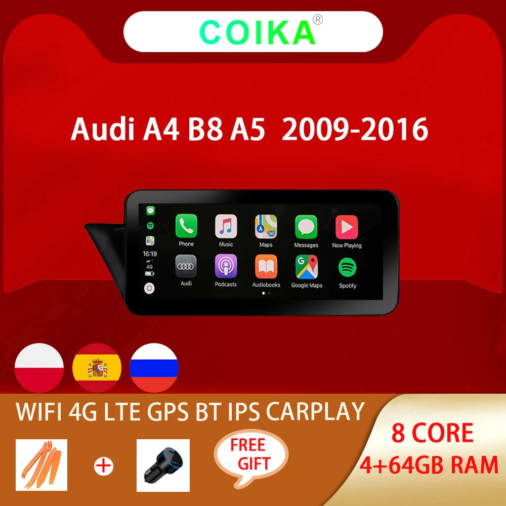 

8 Core Android 10 System Car Stereo For Audi A4 B8 A5 2009-2016 WIFI 4G LTE Carplay 4+64GB RAM SWC IPS Touch Screen GPS Navi