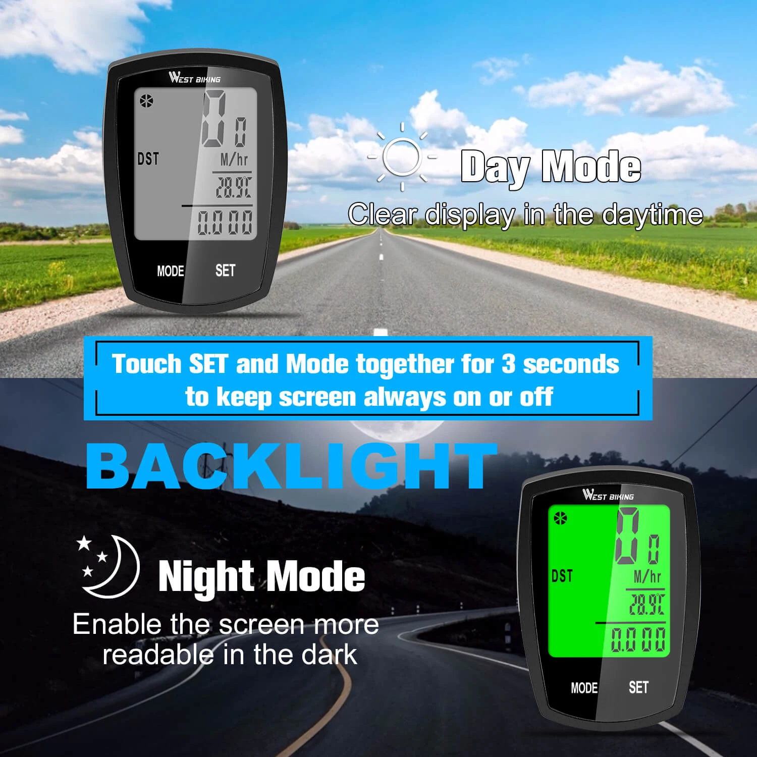

WEST BIKING Bicycle Computer Wireless Wired Waterproof MTB Bike Odometer Stopwatch With Backlight Cycling Speedometer Computer