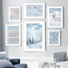 Зимние сосновые деревья олень Орел полярный медведь снег настенная живопись на холсте скандинавские плакаты и принты настенные картины декор для гостиной