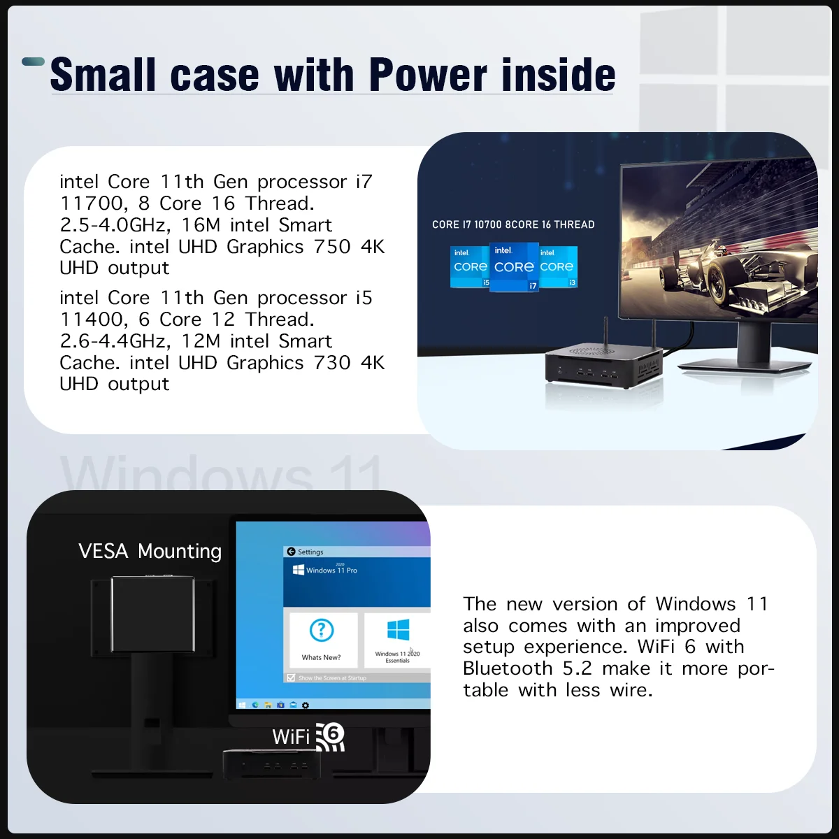 Игровой мини-ПК Nuc 11-го поколения Intel Core i7 11700 i5 11400 настольный компьютер Windows 10 Pro Dual