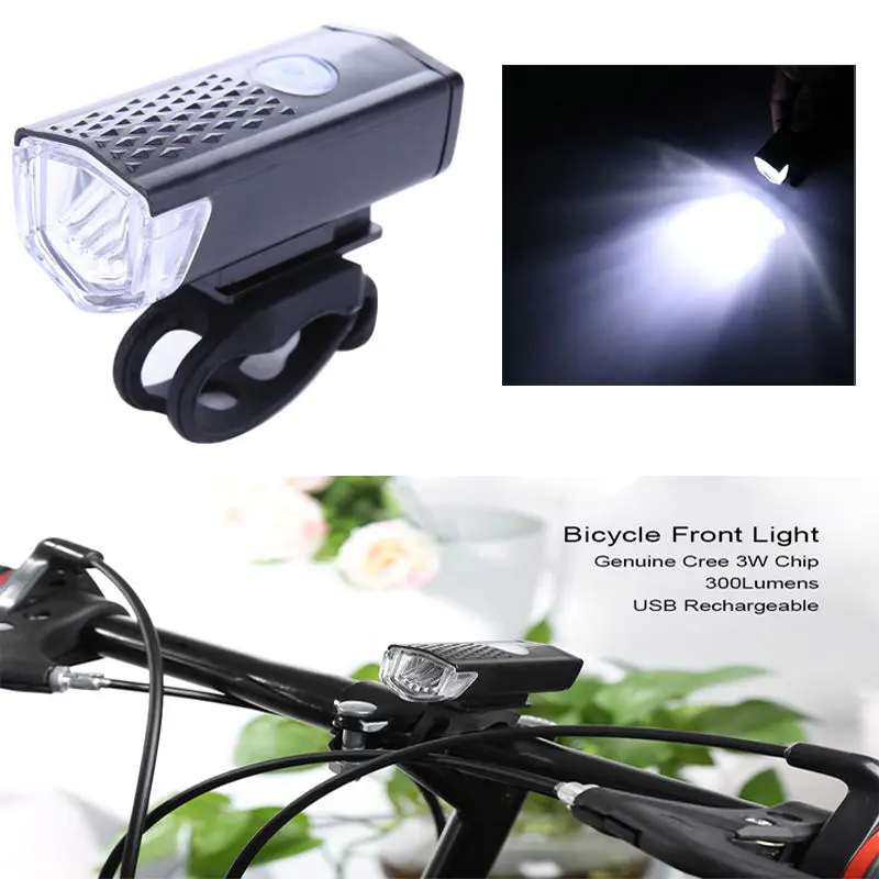 

300 Lumen 3 Mode USB Rechargeable Bicycle Front Light LED Lamp Cycling Flashlight 6000K Waterproof Bike Portable Headlight