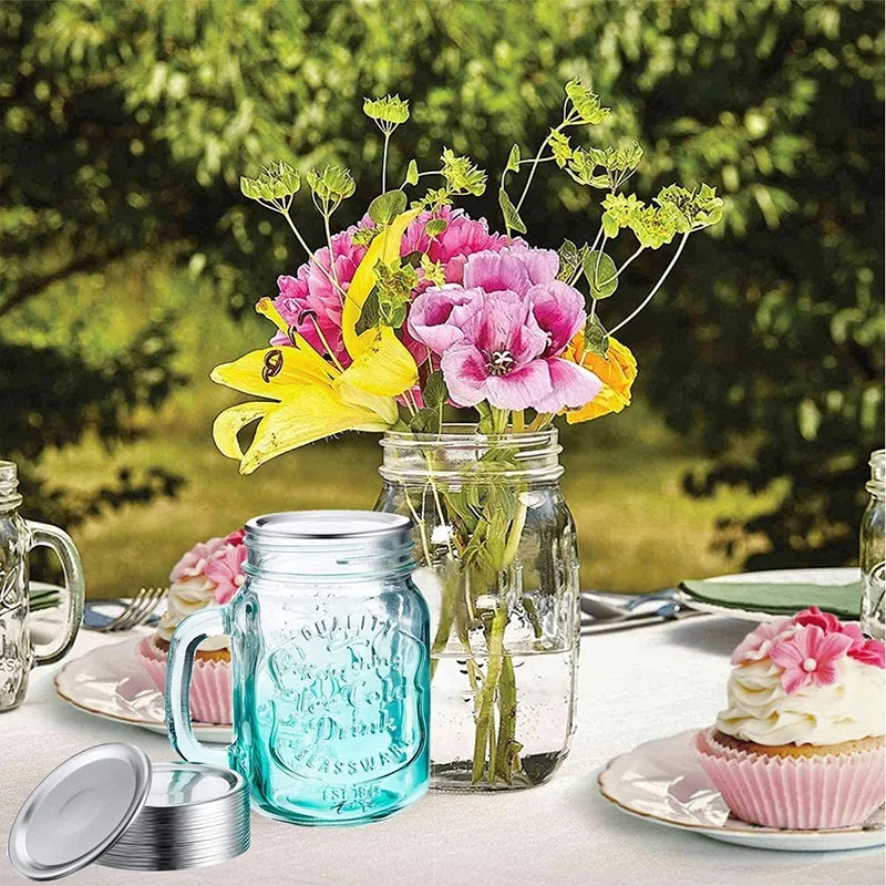 

50 Pack Split-Type Lids Reusable with Silicone Seals Rings Regular Mouth Mason Jar Split-Type Lids(Not Include Band)