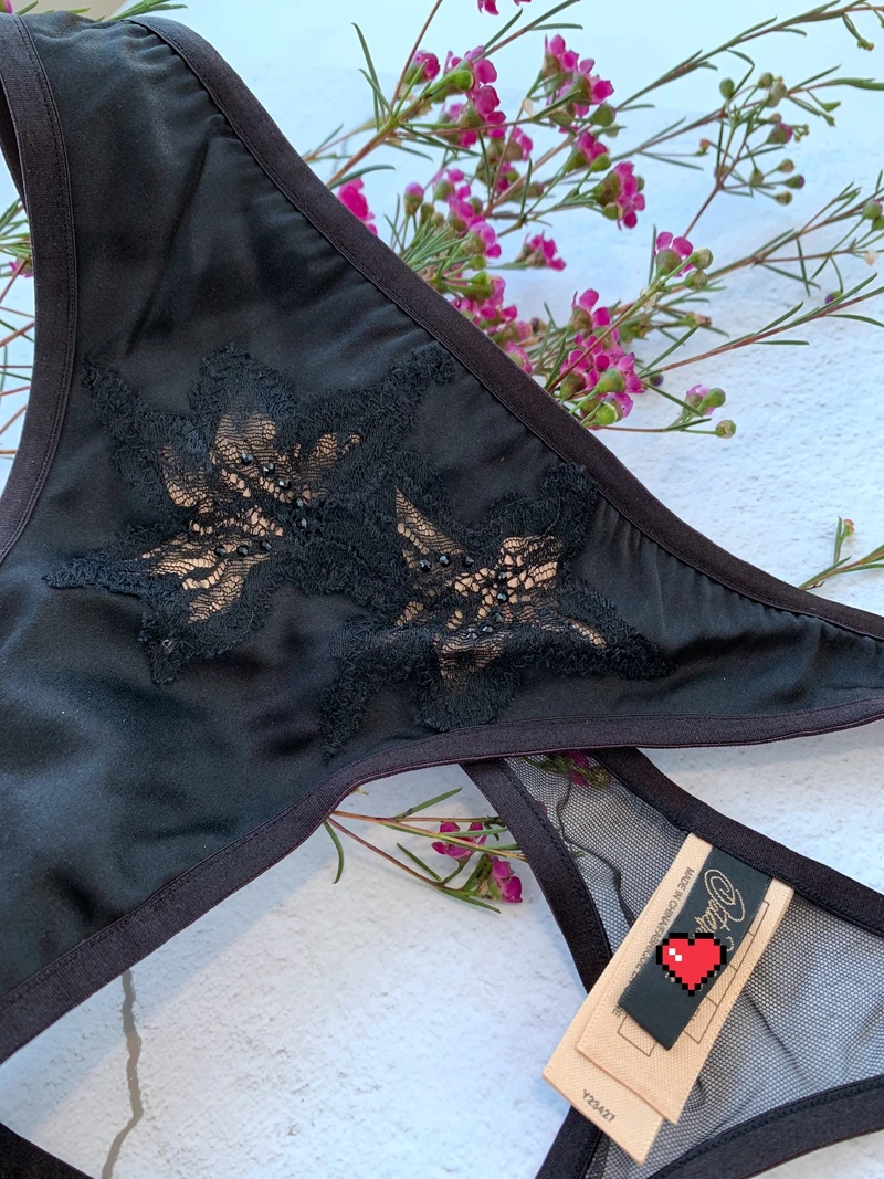 

Free Shipping dita luxury Crystal 76% Silk Black T-pants Thong Park Avenue Gstringlingerie Bragas Mujer Panties Women G String