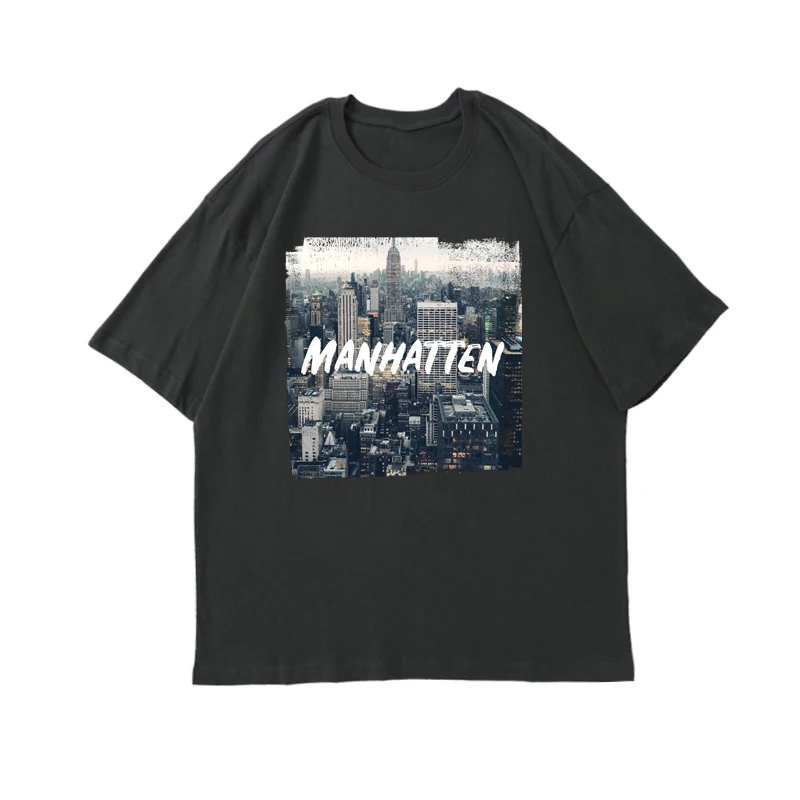 

Manhattan City Street View Print Short Sleeve Street Fashion T-Shirt For Men And Women Round Collar Top Extra Large T-Shirt