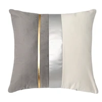 50lb modern color block patchwork velvet throw pillow case with striped faux leather luxury decorative cushion cover