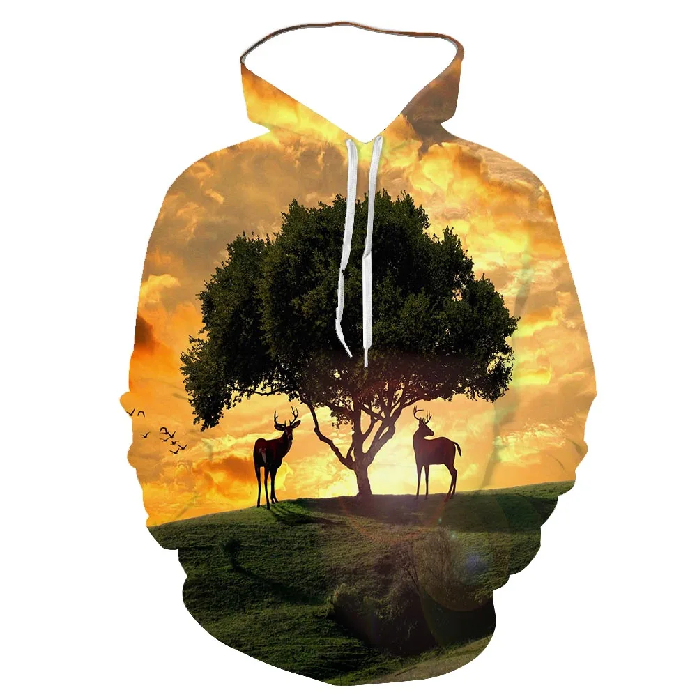 

2021 New Men And Women 3d Green Landscape Hoodie Pattern Many Round Tie Cap Long Sleeve Autumn And Winter Sportswear