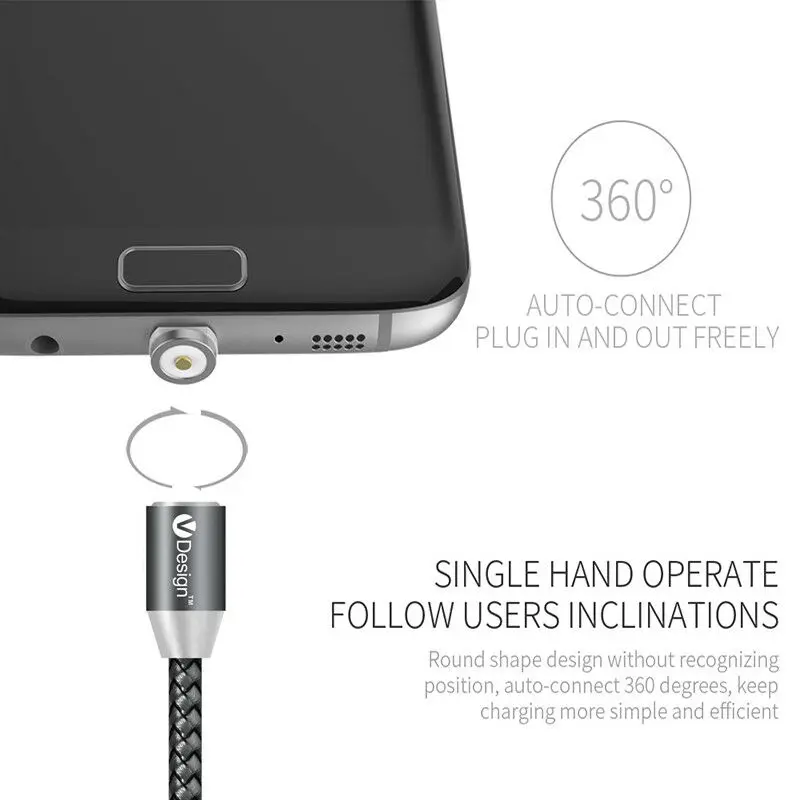 Светодиодный Магнитная застёжка Micro USB/type-C/IOS круглый кабель для быстрой зарядки