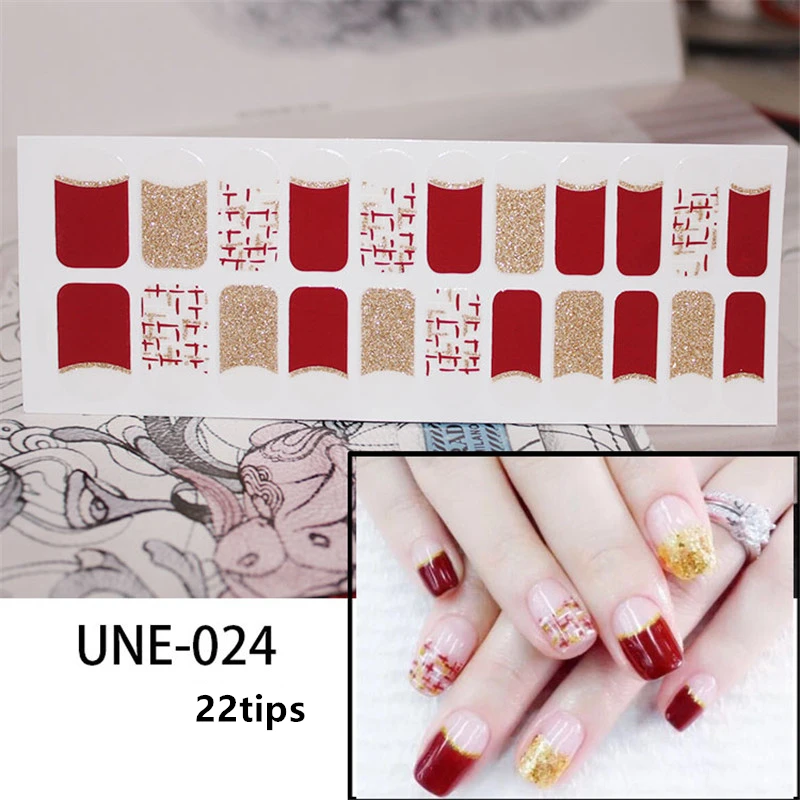 UNE024 22 Типсы/лист блестящий эффект Предварительно Разработанный дизайн ногтей стикер s водонепроницаемый нетоксичный стикер палец таблетки аксессуары маникюр - Цвет: UNE024