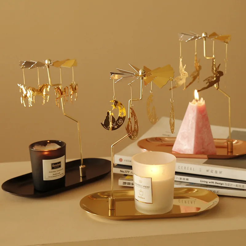 

Gold Candlesticks Rotating Tray Christmas Romantic Rotation Spinning Carrousel Tea Light Candle Holder Dinner Wedding Bar Party