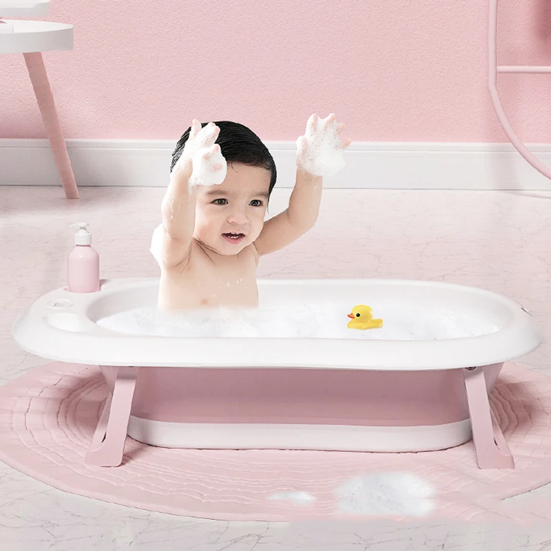 

Baby Temperature-sensing Folding Bath Tub Can Sit and Lie Down for Household Use Large Children's Bath Tub Send Bath Net