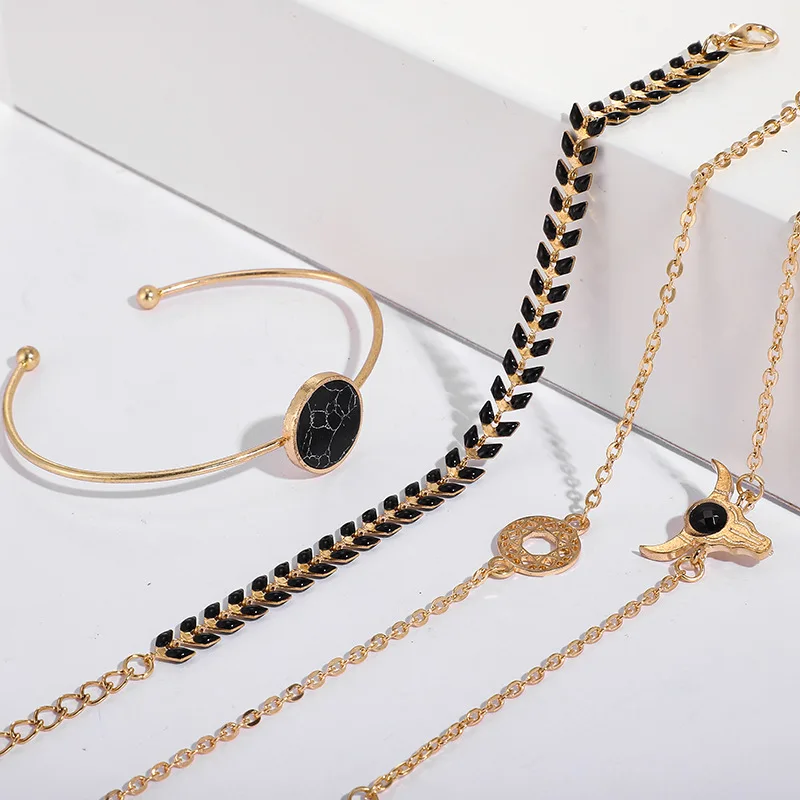 Набор женских браслетов золотого цвета ручной работы в богемном стиле с 4 слоями