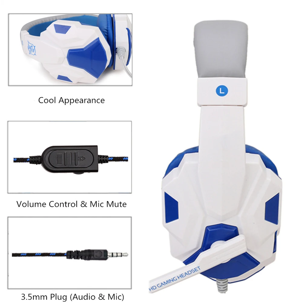 

Gaming Headphones Bass Stereo PC Wired Headset PS4 Wired Head-mounted Earphones with Microphone LED Light for Computer PC Phone