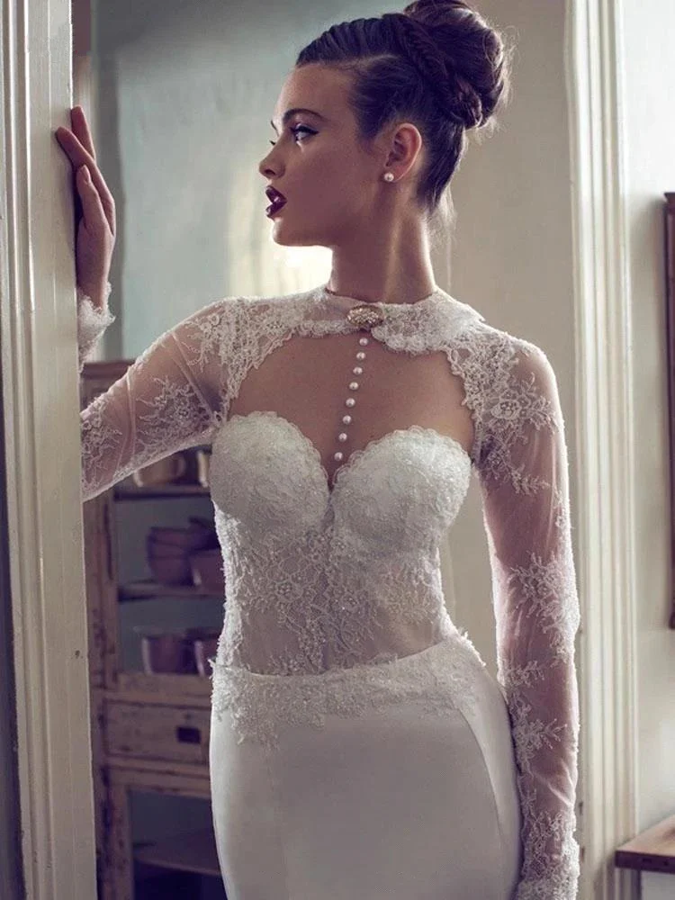 Сексуальные свадебные платья с открытой спиной и длинным рукавом кружевные