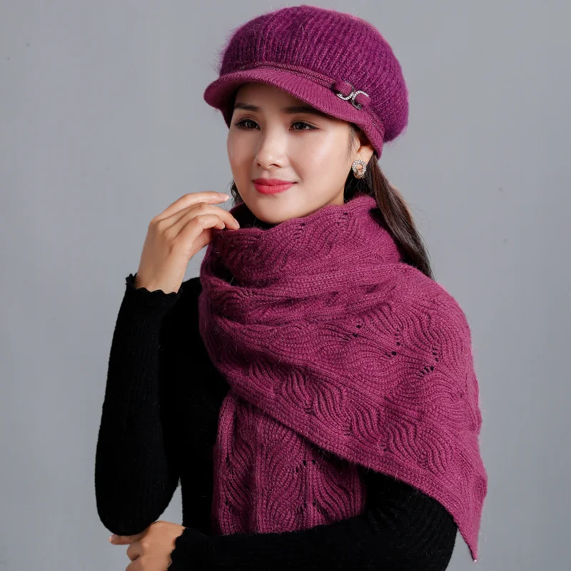 Новинка 2018 вязаная зимняя шапка и шарф из кроличьего меха женские облегающие