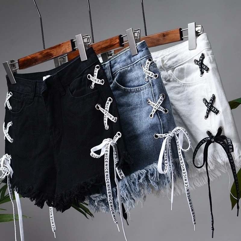 

Spring Summer Women's Sexy Denim Shorts Fashion Retro Edging Slim Fit Hot Pants Short Trouser